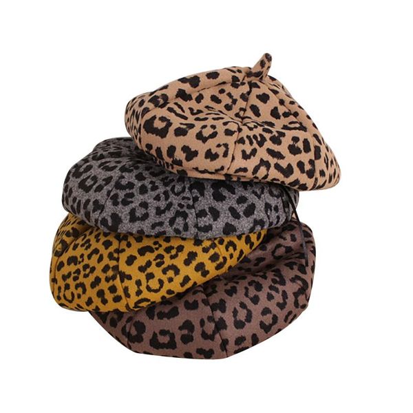 

caps & hats accessories kids beret fashionable leopard woolen hat winter infant baby girls 2-6 years white/khaki/brown/gray/yellow
