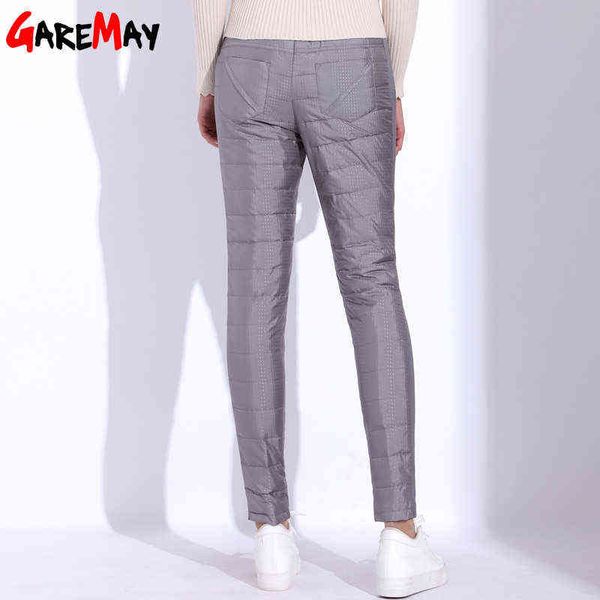 

winter pant for women high waist elastic elegant casual down pants women's warm velvet pencil classic thicken garemay 211124, Black;white