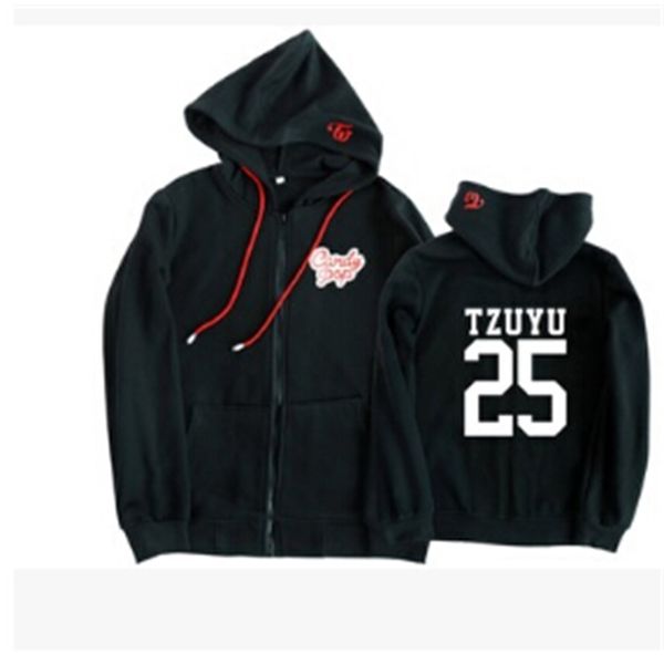 

twice candy sweatshirts men women autumn spring fleece letters hoodies zipper up pullovers, Black