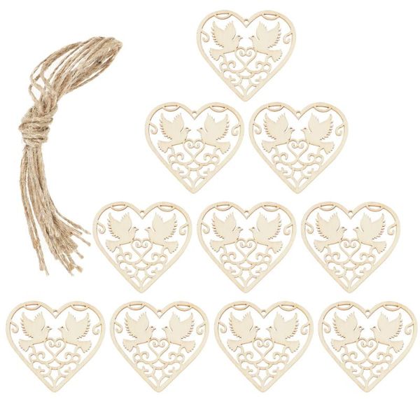 

pendant necklaces 10pcs wooden hollowed heart shape hanging pendants wood crafts for home party tree wedding diy decoration, Silver