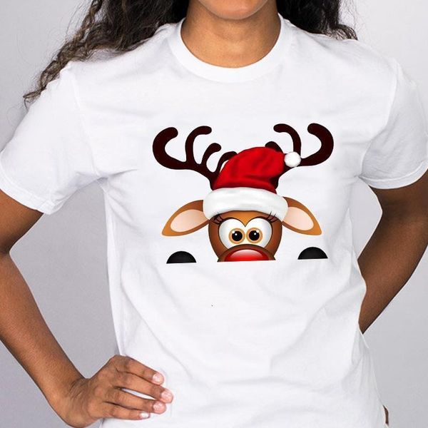 

women graphic deer fashion trend cute cartoon 90s merry christmas clothes print lady tees clothing female t shirt t-shirt, White
