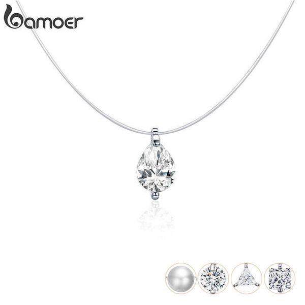 

designer necklace 925 sterling silver invisible choker for women waterdrop square triangle pendant neckalce female bijoux scn332-d