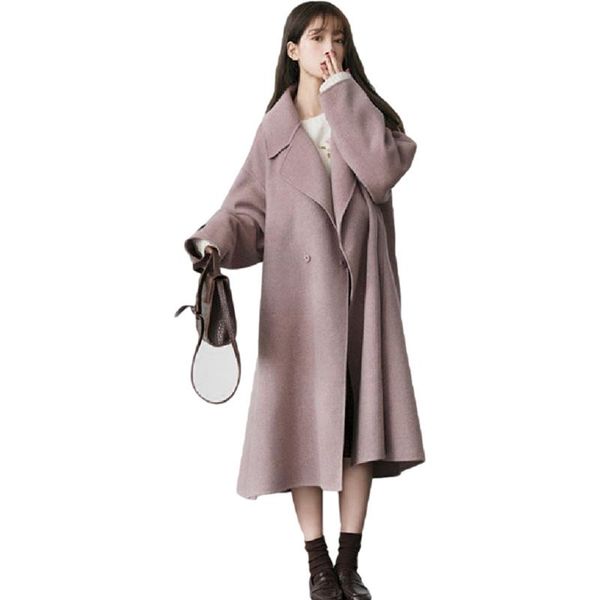 

women's wool & blends winter coat women oversize fashion cashmere outerwear female long thickening warm woolen overcoat womens trench j, Black