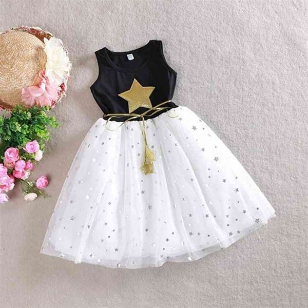 Gooporson Moda Verão Meninas Meninas Sem Mangas Princesa Dress Star Malha Crianças Festa Festa Vestidos Chiffon Toddler Roupas 210715