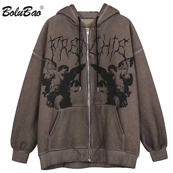 

bolubao hoodie angel print dark jacket coat women hip-hop streetwear anime hoodies coat harajuku zipper male hoodies 220124, Black