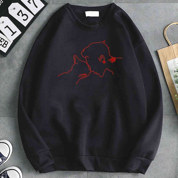 

men's cat and printed sweatshirt, high-quality hoodie, punk kpop style, retro, autumn, new, Black