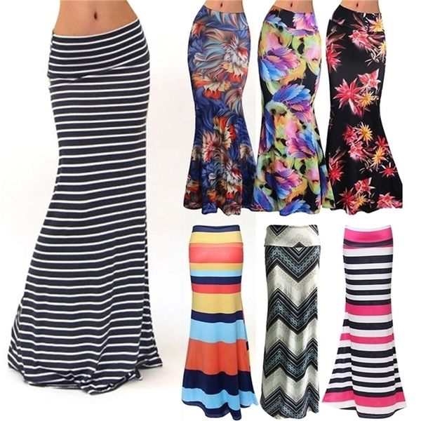 

s-3xl spring elastic high-waist long pencil skirt for women printed pencil maxi skirt faldas largas mujer para fiesta 210310, Black