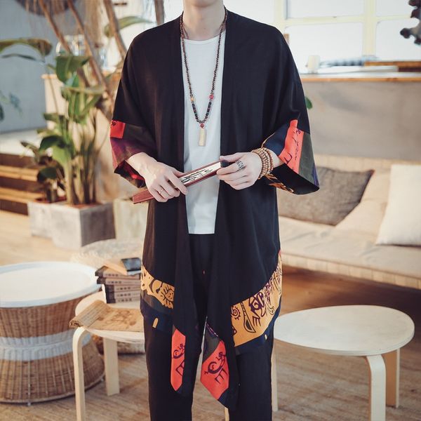 

mens kimono japanese yukata men male vintage clothing linen japanese kimono man shirt streetwear haori cosplay jacket 11308, Red