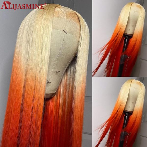 

lace wigs straight orange ombre blonde front wig human hair brazilian remy colored for women hd transparent, Black;brown