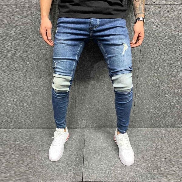 

2021 men's pencil jeans classic cowboys young man jogging jeans vintage casual summer autumn male ripped skinny trousers pants, Blue