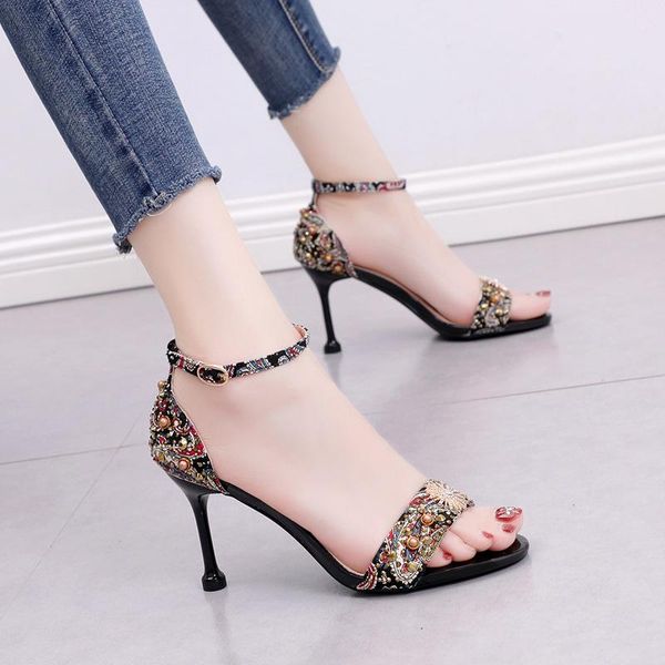 

sandals summer 2021 rhinestone super- high-heeled stiletto and web celebrity, Black