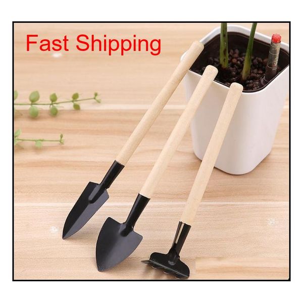 

3pcs/set mini portable gardening tool wooden handle metal head shovel rake bonsai tools flo qylblg homes2007