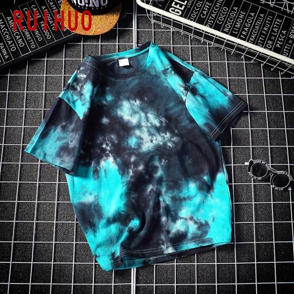 

men's t-shirts ruihuo tie dye short sleeve cotton t-shirt men harajuku streetwear tshirt clothing summer hip hop 5xl 2021 arrivals, White;black