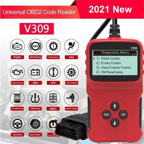 

code readers & scan tools 2021 upgrade obd2 scanner v309 obdii vehicles reader automotive erase/reset fault codes car anto diagnostic