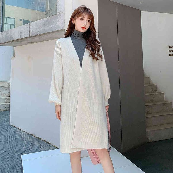 

women's sweaters lady elegant loose cardigan solid color knit jacket coat autumn and winter warm sweater outerwear knitted korean, White;black