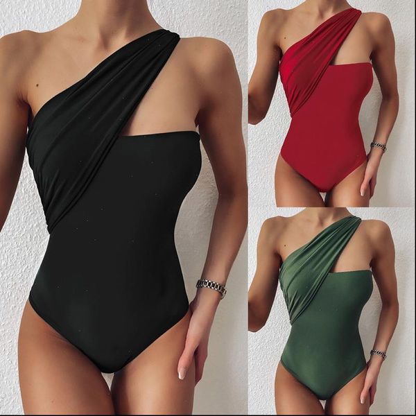 

2021 halter one shoulder classic one piece set, Gray