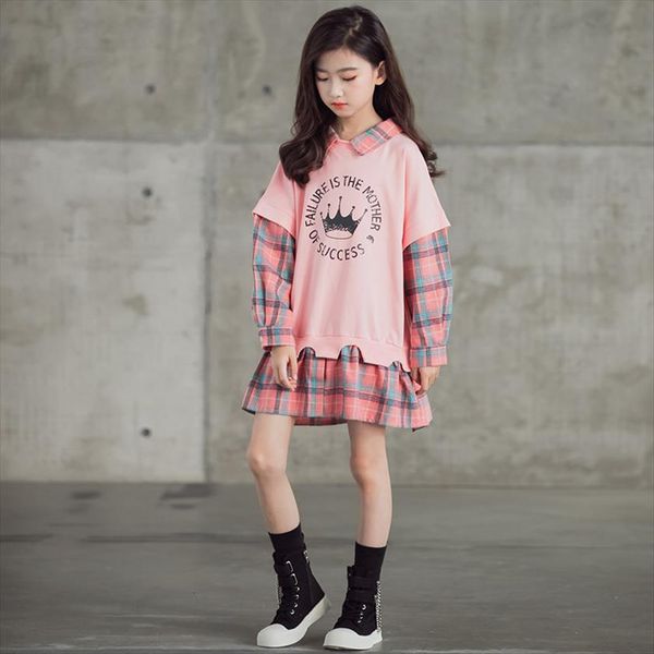 

kids girls hoodie 10 12 girl dress years plaid patchwork autumn long sleeve casual teenage clothing, Red;yellow