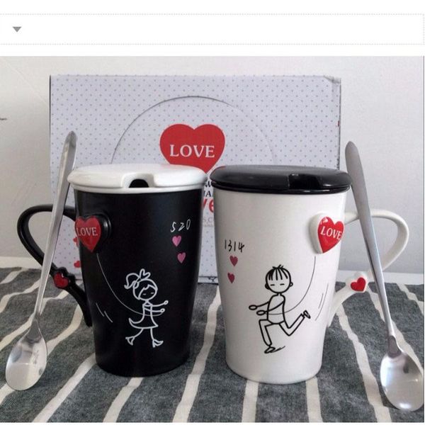 

mugs qmjhvx 2pcs cartoon ceramic lovers cups milk 380ml creative fashion couples mug coffee water cup cute breakfast xmas gift