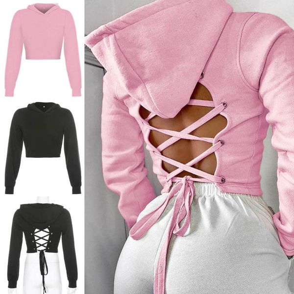 

ladies' stylish feature , hollow back straps with drawstring hooded short 50n, Black