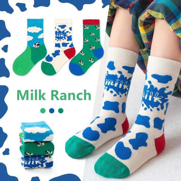 

socks 3 pairs/lot 3-12yrs children cute green milk ranch girls tube winter thick keep warm cotton boys&girls sports, Pink;yellow