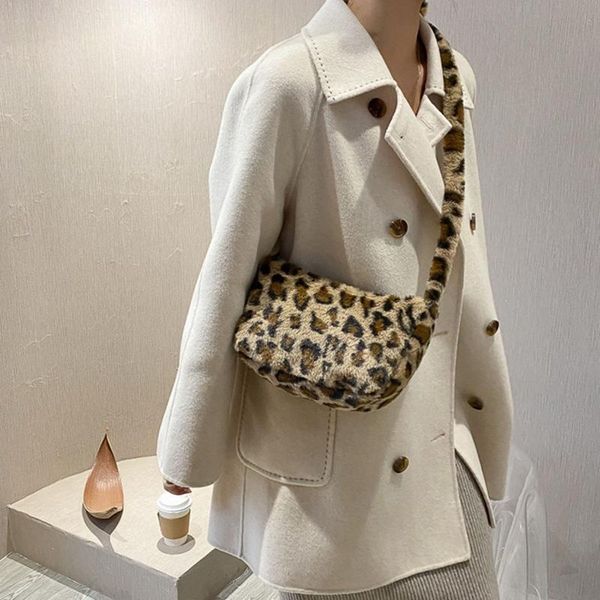 

evening bags leopard women shoulder purse soft plush bag suede handbag winter ladies bookbag crossbody totes party storage satchel 2021