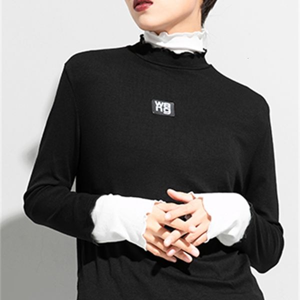 

female fashion shirt 2021 autumn winter new color match and thin wells high strain of long sleeves kkjc, White