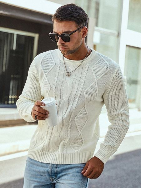 

extended sizes men cable knit sweater n2qq#, White;black