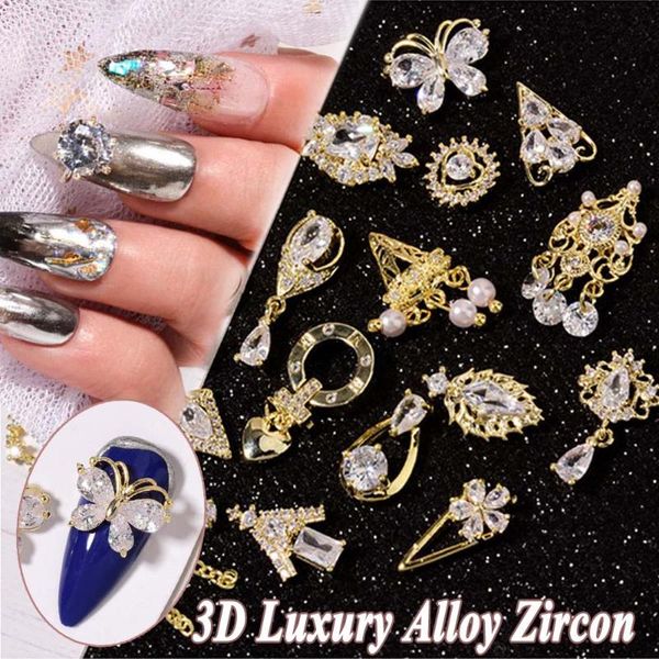 

nail art decorations pearl 3d rhinestones jewelry alloy zircon, Silver;gold