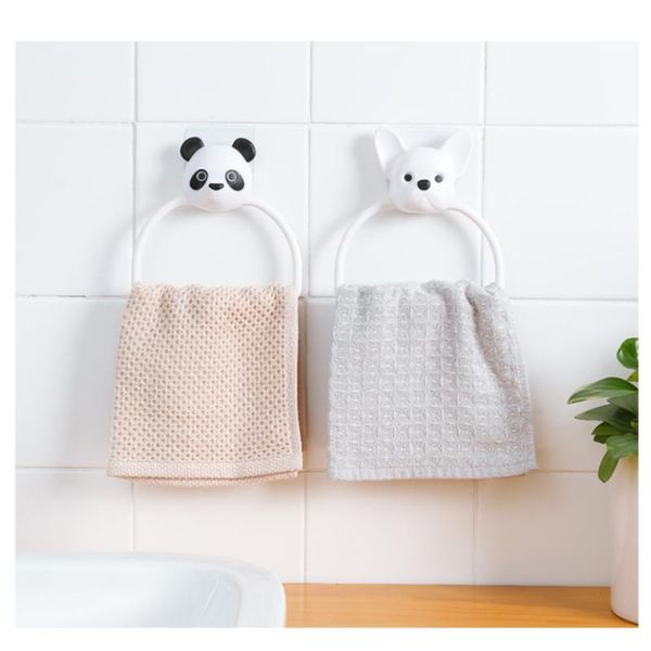 

towel racks cartoon dog panda rack kitchen bathroom traceless ring hanging no drilling wall storage hand holder