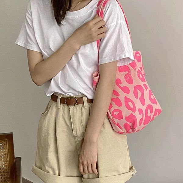 

evening bags printing leopard women canvas casual tote large capacity shopping handbag shoulder bag