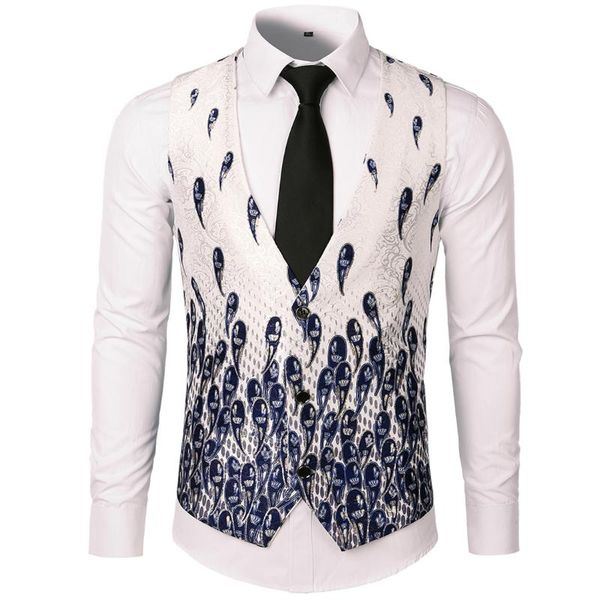 

men's vests 2021 luxury dress mens printed suit waistcoat homme male casual patrty costumes sleeveless business, Black;white