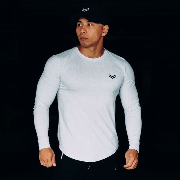 

new 2021 long sleeve cotton t-shirt mens gyms bodybuilding workout slim shirt autumn tee sporty clothing awm1, White;black