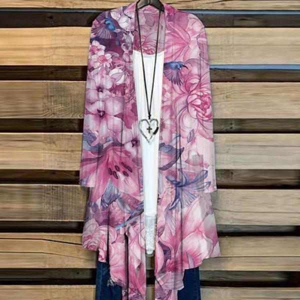 

women's knits & tees cardigan casual folk-custom floral printed coat loose long sleeve open stitch female ladies outerwear, White