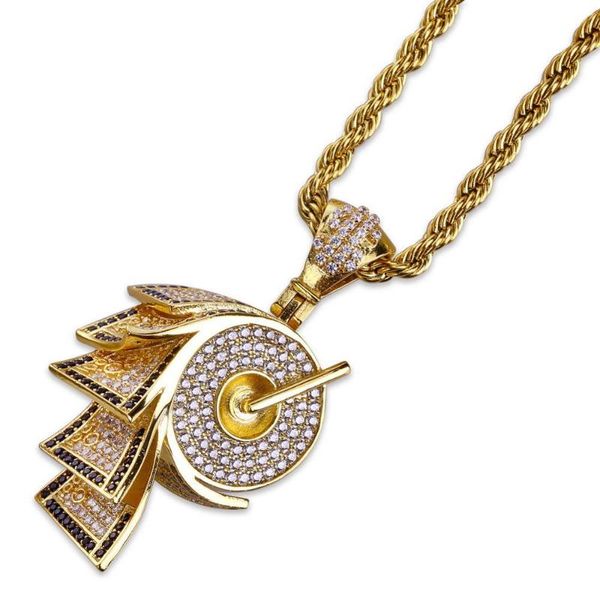 

pendant necklaces hip hop micro paved cubic zirconia bling iced out us dollar roll paper pendants necklace for men rapper jewelry gold c, Silver