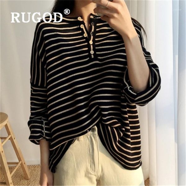 

rugod new korean style chic vintage loose stripe pullover college style elegant knitted sweater winter for women1, White;black