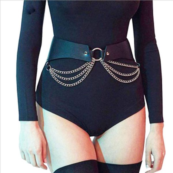 

belts rock metal chain o-ring belt with skirt belt, personalized punk style decorative pants waist, Black;brown