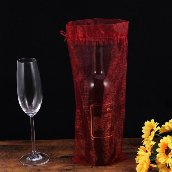 

gift wrap 10pcs sheer organza bottle cover bags (red)