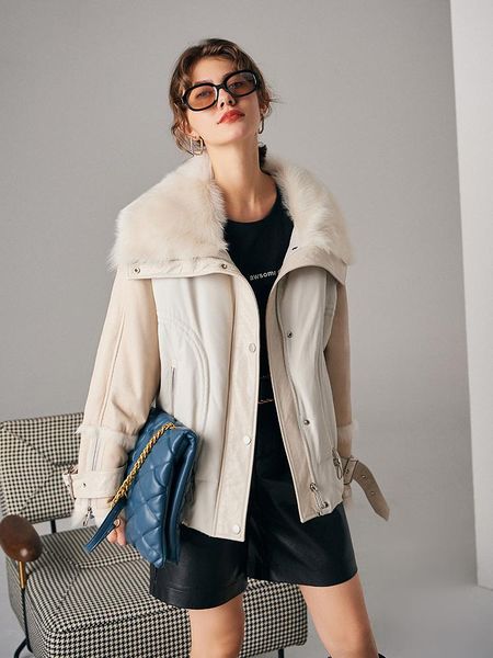 

women's fur & faux 90% white duck down winter jackets real wool coat oversized female jacket coats vetement femme zjt962, Black