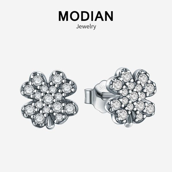 

fashion exquisite crystal jewelry 100% 925 sterling silver flower clover zircon charm stud earrings for women party gift 210707, Golden;silver