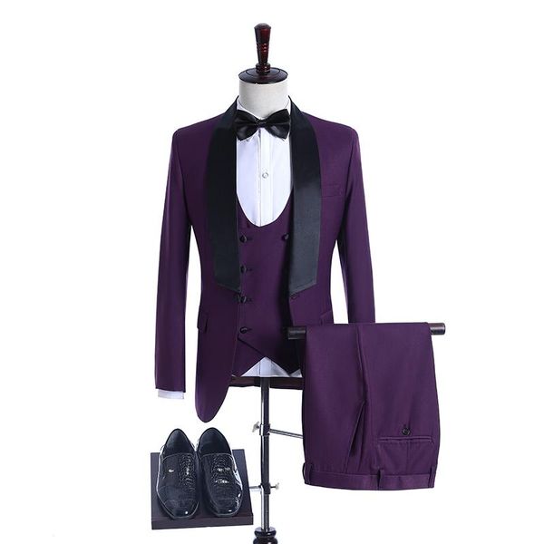 

men's suits & blazers wedding dress for men 2022 arrival purple 3 piece set elegant formal party prom clothing slim fit tailor-made tux, White;black