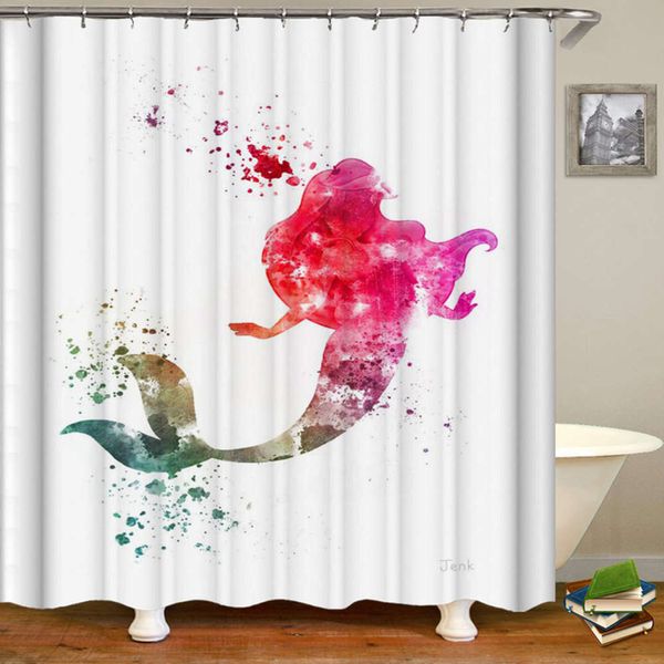 

3d digital printing polyter shower curtain waterproof shower curtain beauty fish seri household bathroom partition curtain