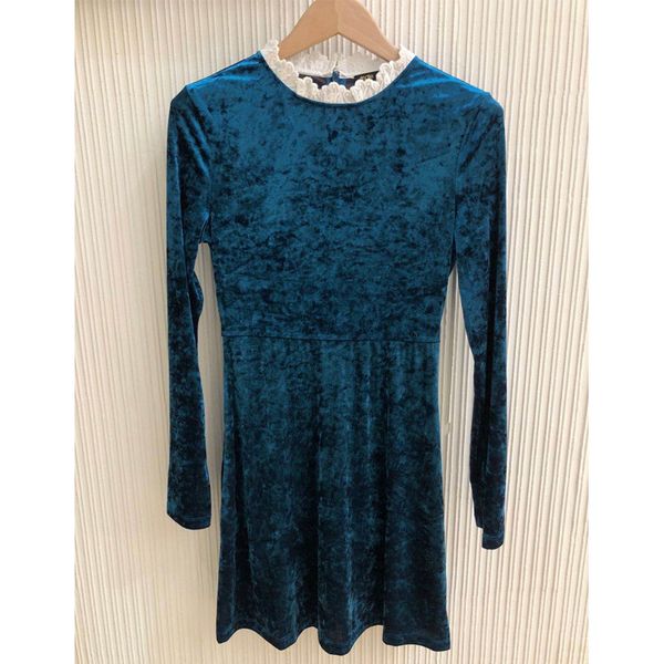 

outono azul elegante de escritrio renda em torno do pescoo veludo impresso manga longa vestido roupas mulher dfjl, Black;gray