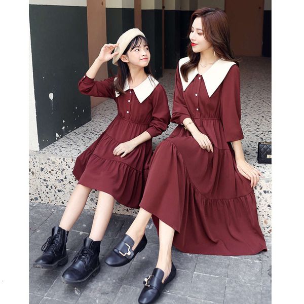 

korean 2968 children's clothing, autumn cloth, new tiktok, version, shaking voice, red long drs, mother and daughter spring, Blue