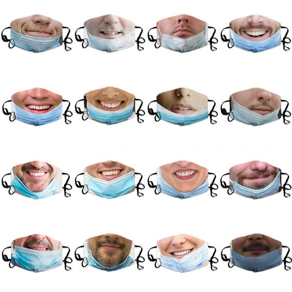 Máscara facial Máscaras engraçadas de algodão adulto para homens mulheres impressoras penduradas orelhas à prova de poeira e anti-haze Facemasks lavável