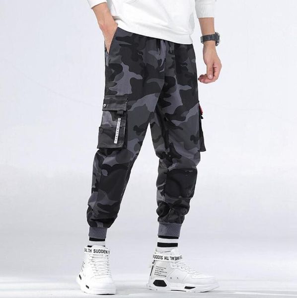 

men's pants joggers cargo men harem multi-pocket camouflage man cotton sweatpants streetwear casual plus size trousers m-8xl, Black