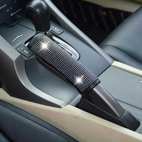

1pcs super bling crystal handbrake cover dust proof black pu protective covers car decor accessories