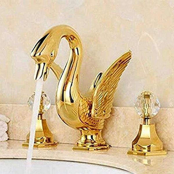 

2021 new golden swan style widespread basin sink faucet bathroom dual handle crane animal shape mixer tap l4y5