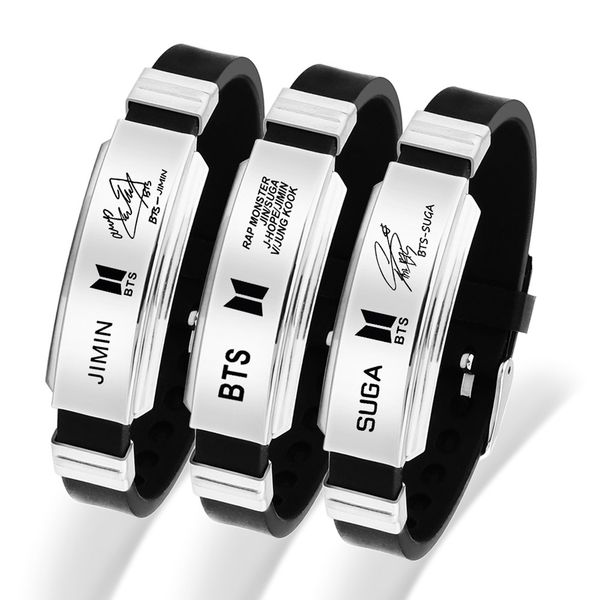 

bts member bracelet black titanium jelly silicone bracelet wristband fashion stainless steel hand jewelry bracelets