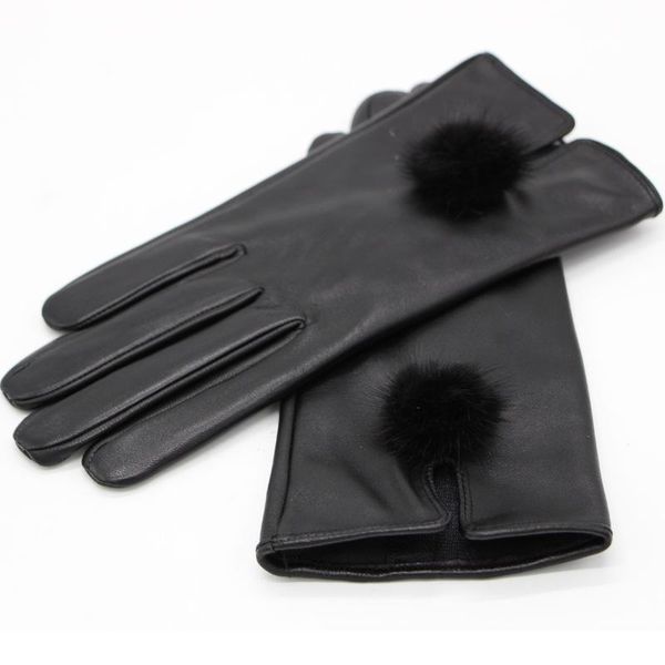

five fingers gloves retro style sheepskin leather women' with fashion velvet lining keep warm autumn winter mittens s2780, Blue;gray