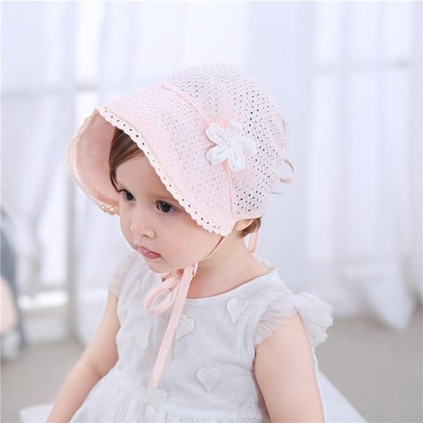 

caps & hats spring summer cute princess baby hat with bow solid color lace hollow girl cap toddler kids beach bucket girls sun, Yellow